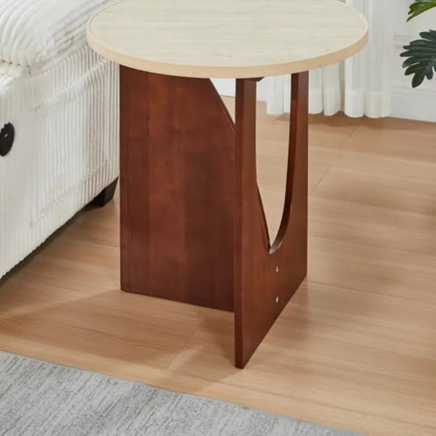 The Roe Round Side Travertine Texture Side End Table