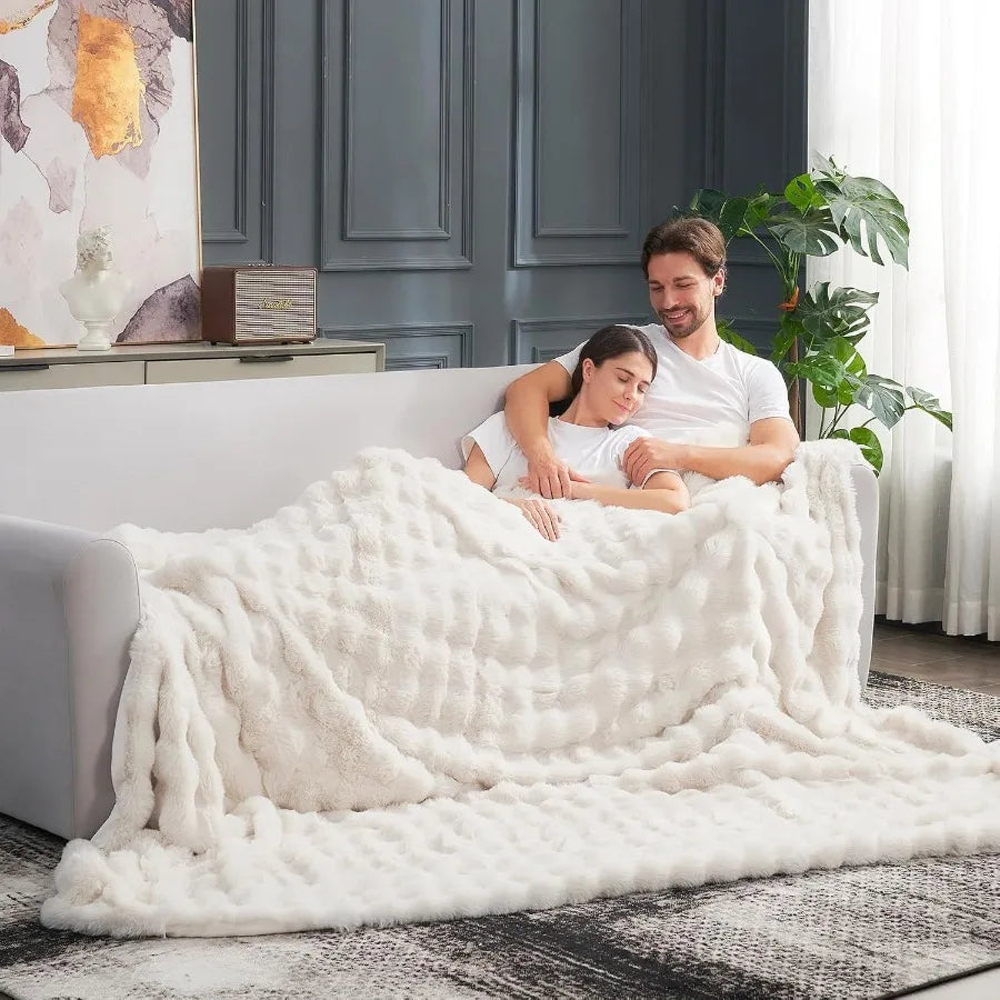 Faux Fur Throw Blanket Cream White