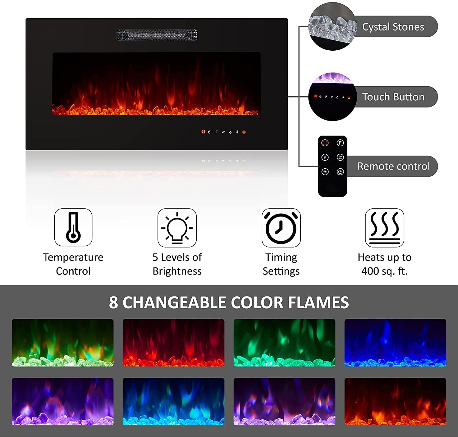 The Vibe Modern TV Stand with Electric Fireplace and LED Lights