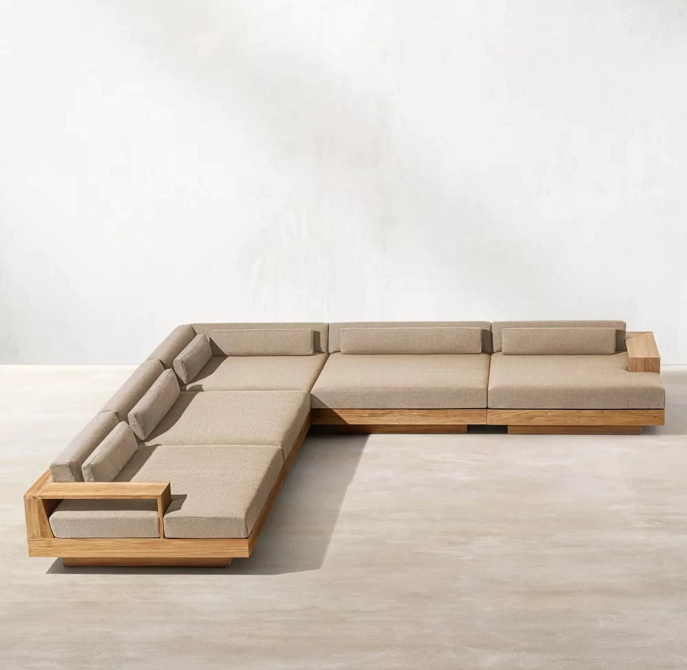 Chateau Royale Modern Teak L-Shaped Combination Sofa Bed