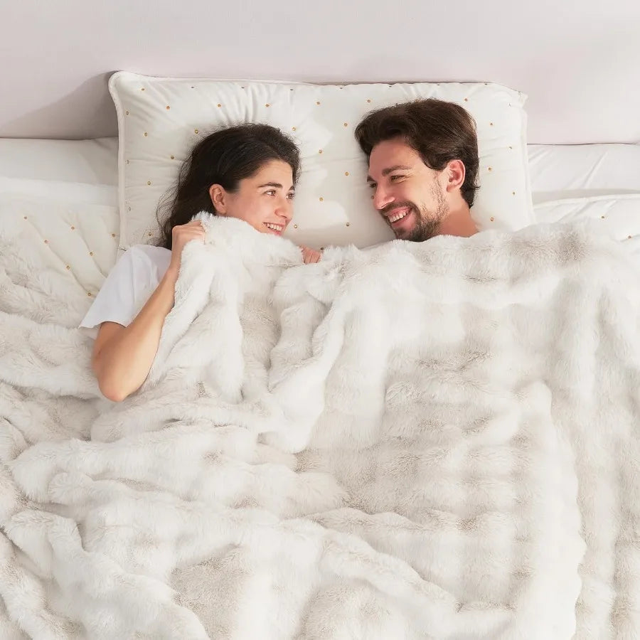 Faux Fur Throw Blanket Cream White