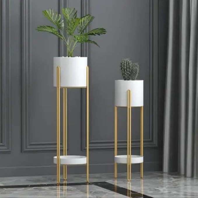 Metal Planter Stand and Pot Set of 2